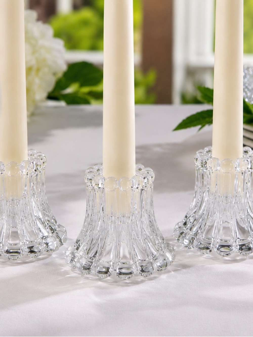 Vintage Imperial Glass Candlewick taper Candleholders Set of 3
